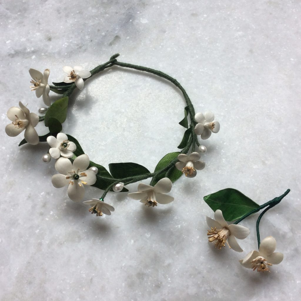 FLEUR d'ORANGER parure parchemin et soie AM*F